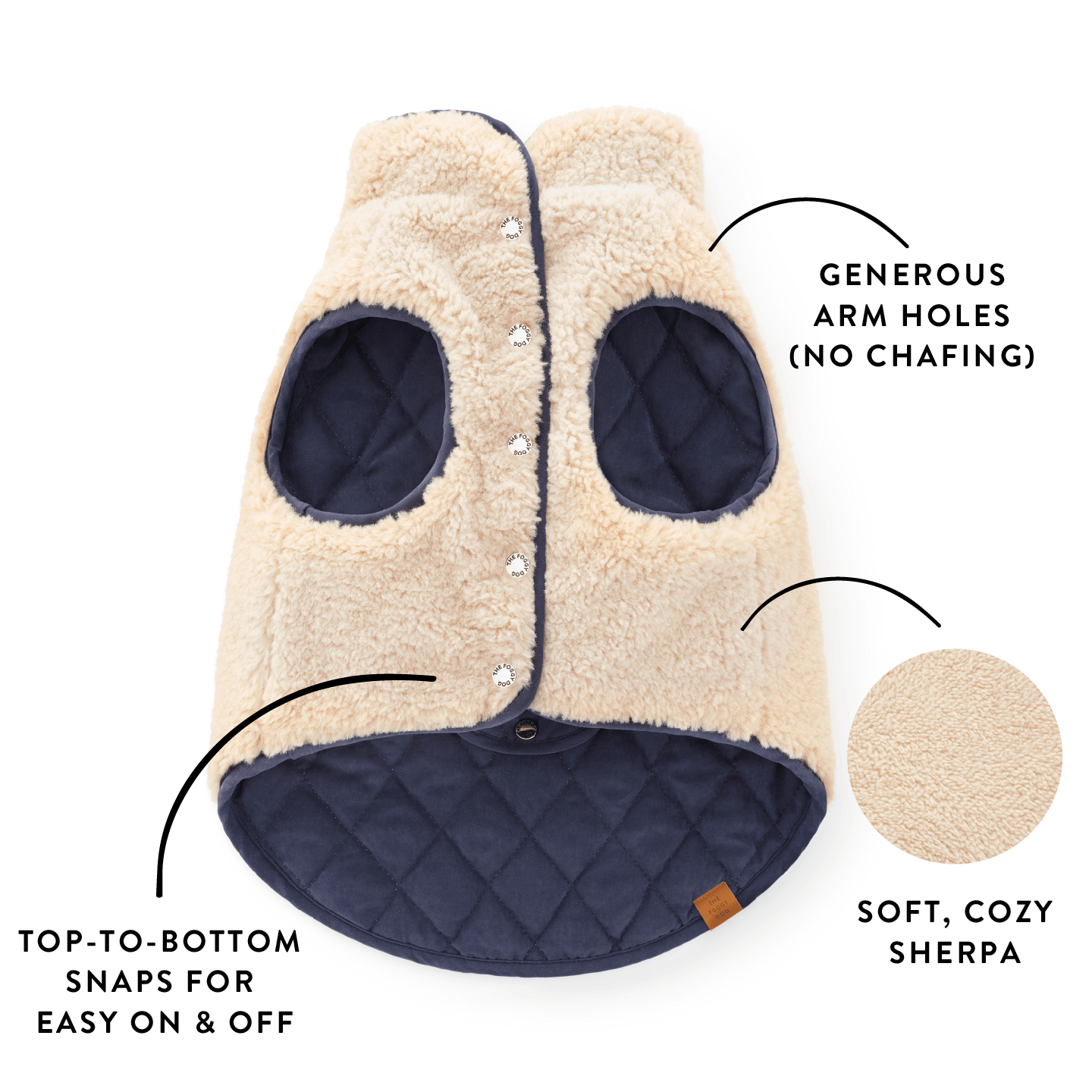 Navy Sherpa-Lined Reversible Dog Jacket