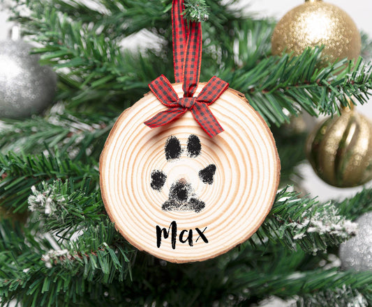 Christmas Wooden Pawprints Holiday Ornament