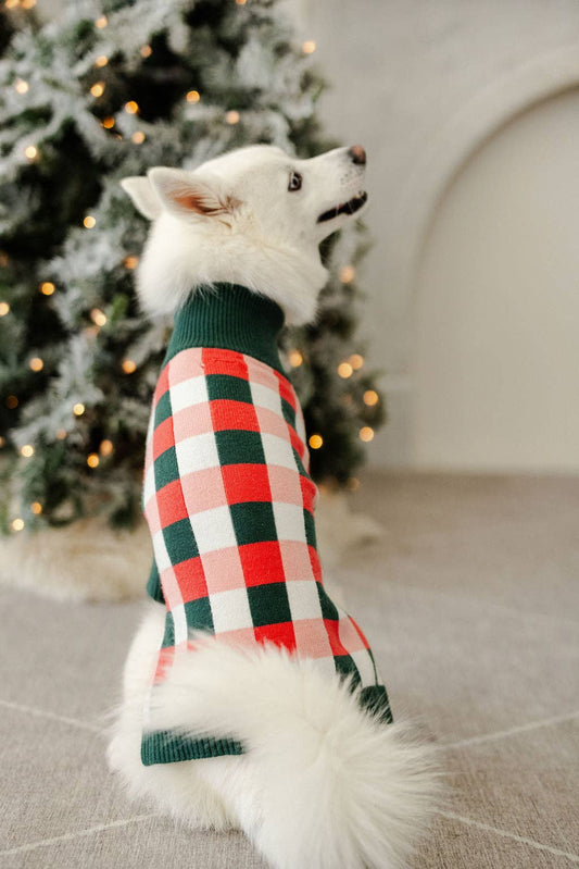 Rosy Plaid Dog Sweater