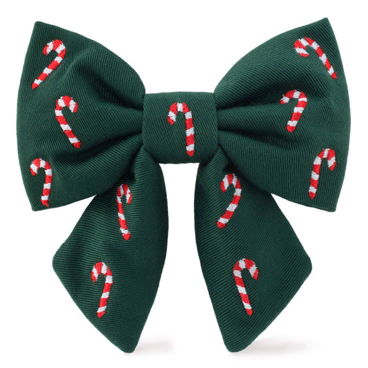 Candy Canes Embroidered Holiday Lady Dog Bow