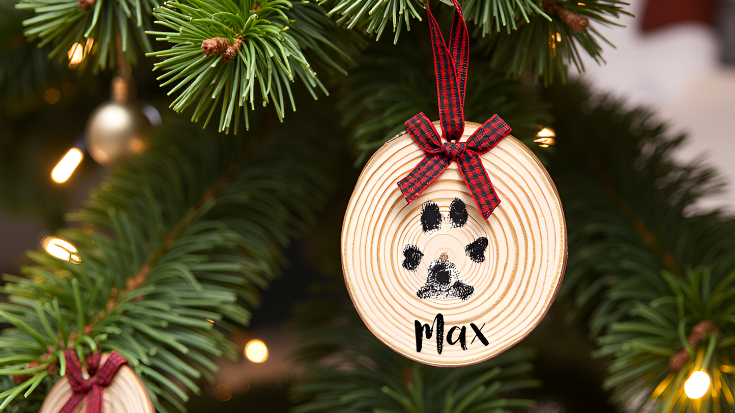 Christmas Wooden Pawprints Holiday Ornament