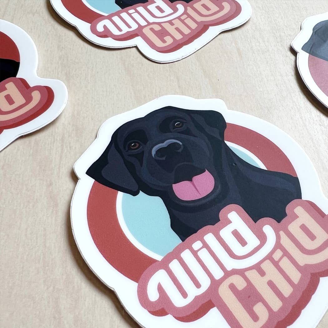 Wild Child, Black Lab Dog Sticker