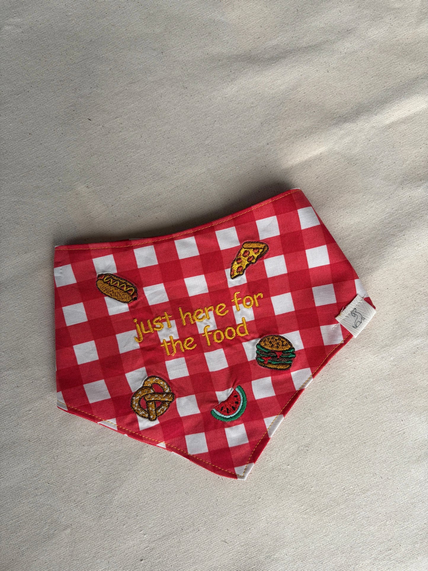 Just Here For The Food Embroidered Bandana - Woodles Made