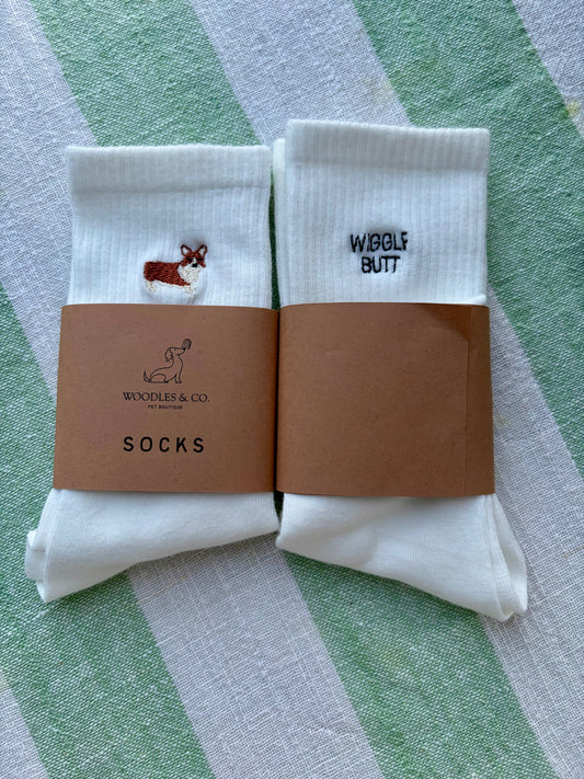 Corgi Embroidered Socks