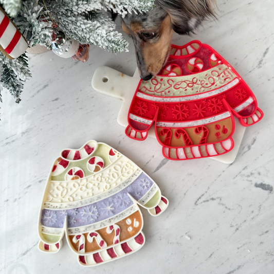Ugly holiday sweater lick mat | cranberry bark