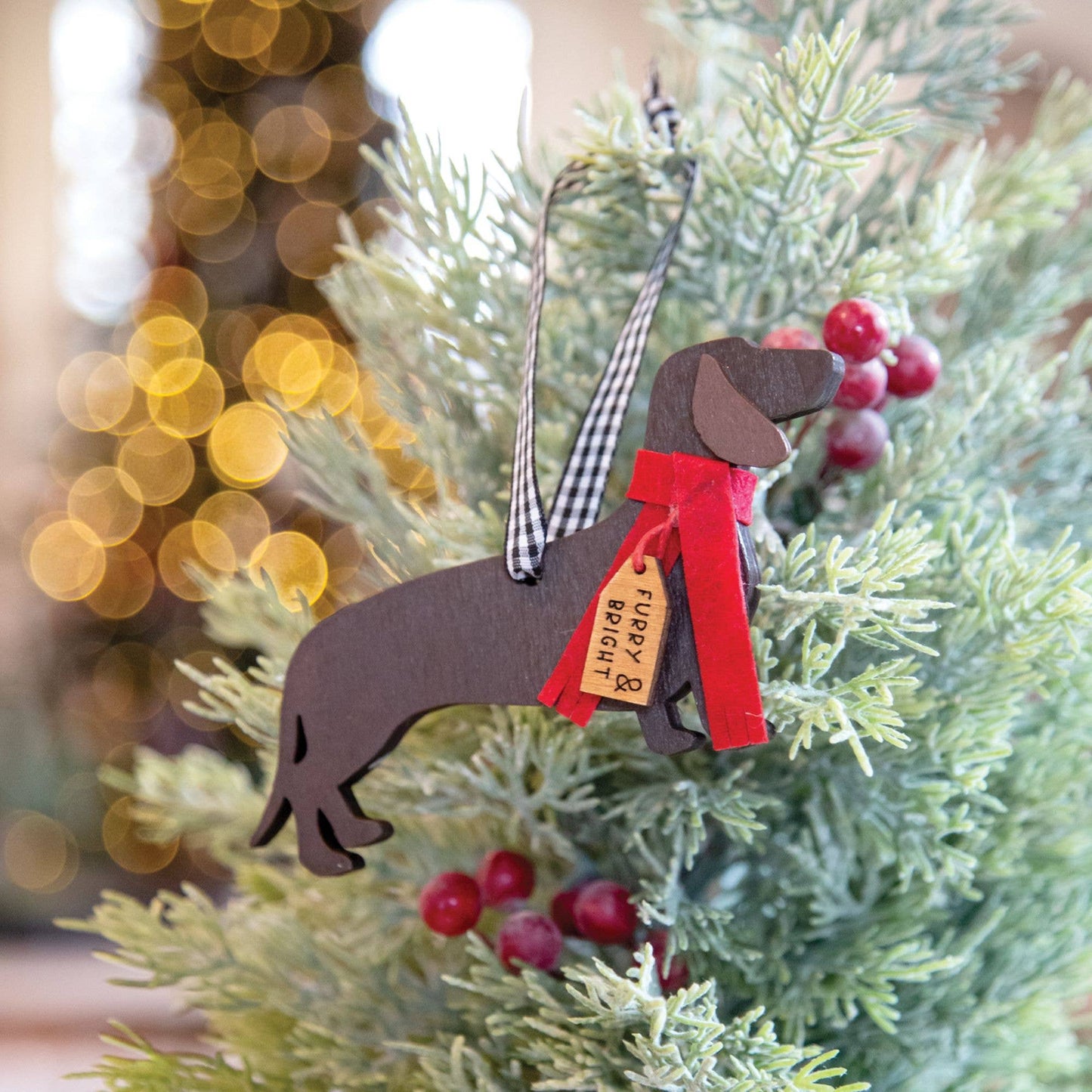 Furry & Bright Wiener Dog Christmas Ornament